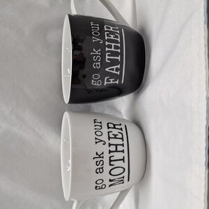 #ABT Bouclair set of 2 go ask your Mother, go ask your Father coffee mugs